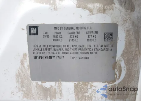 2016 Chevrolet Cruze Limited 1Lt Auto из США, поврежденный, VIN 1G1PE5SB4G7167497